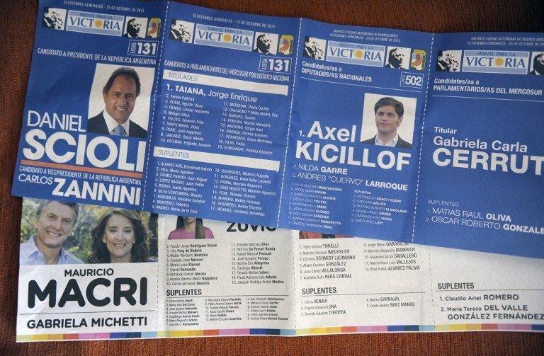 View of election ballots in Buenos Aires on October 25, 2015 during presidential elections. Argentines began voting for their next president in an election that will bring an end to 12 years under power couple Nestor and Cristina Kirchner. AFP PHOTO/EITAN ABRAMOVICH