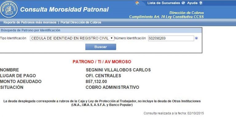 Ministro del MOPT adeuda más de ₡800 mil a la seguridad social, según página de la CCSS