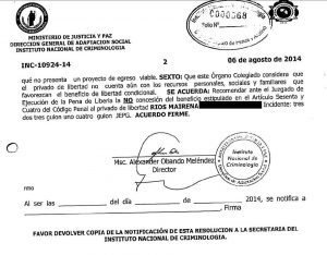 Ministerio de Justicia había recomendado a juez no dar beneficio a Gerardo Alonso Ríos Mairena