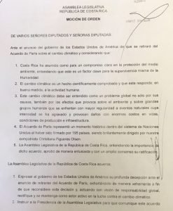 Diputados piden a Estados Unidos que reconsidere salida de Acuerdo de París