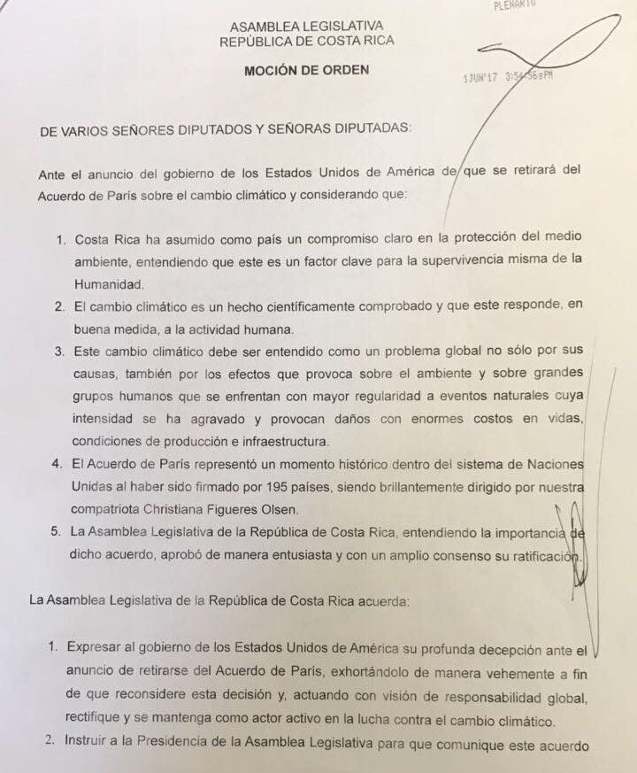 Diputados piden a Estados Unidos que reconsidere salida de Acuerdo de París