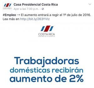 Gobierno “celebra” aumento de 3500 colones para trabajadoras domésticas