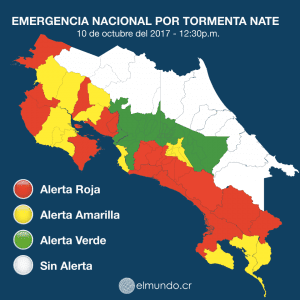 18 cantones permanecen bajo alerta roja por incidentes de Nate