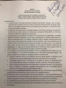 Concejo Municipal de Cartago manifiesta apoyo a guías sexuales del MEP