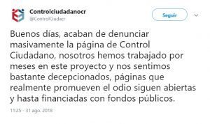 Facebook suspende página de Control Ciudadano