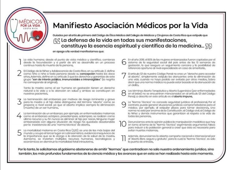 Asociación Médicos por la Vida publica manifiesto para oponerse a norma técnica