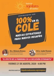 Fundación Tejedores de Sueños realizará el Congreso “100% en el Cole” de manera virtual