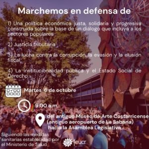 FEUCR convoca al movimiento estudiantil a marchar hacia la Asamblea Legislativa