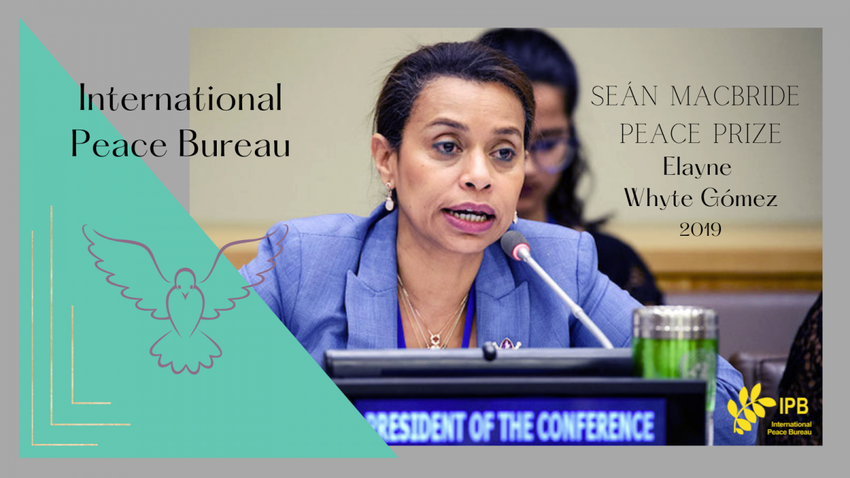 Costarricense Elayne Whyte recibe el Premio de la Paz Sean MacBride 2019, otorgado por la Oficina Internacional de la Paz