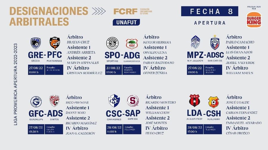 Designaciones arbitrales para la jornada 8