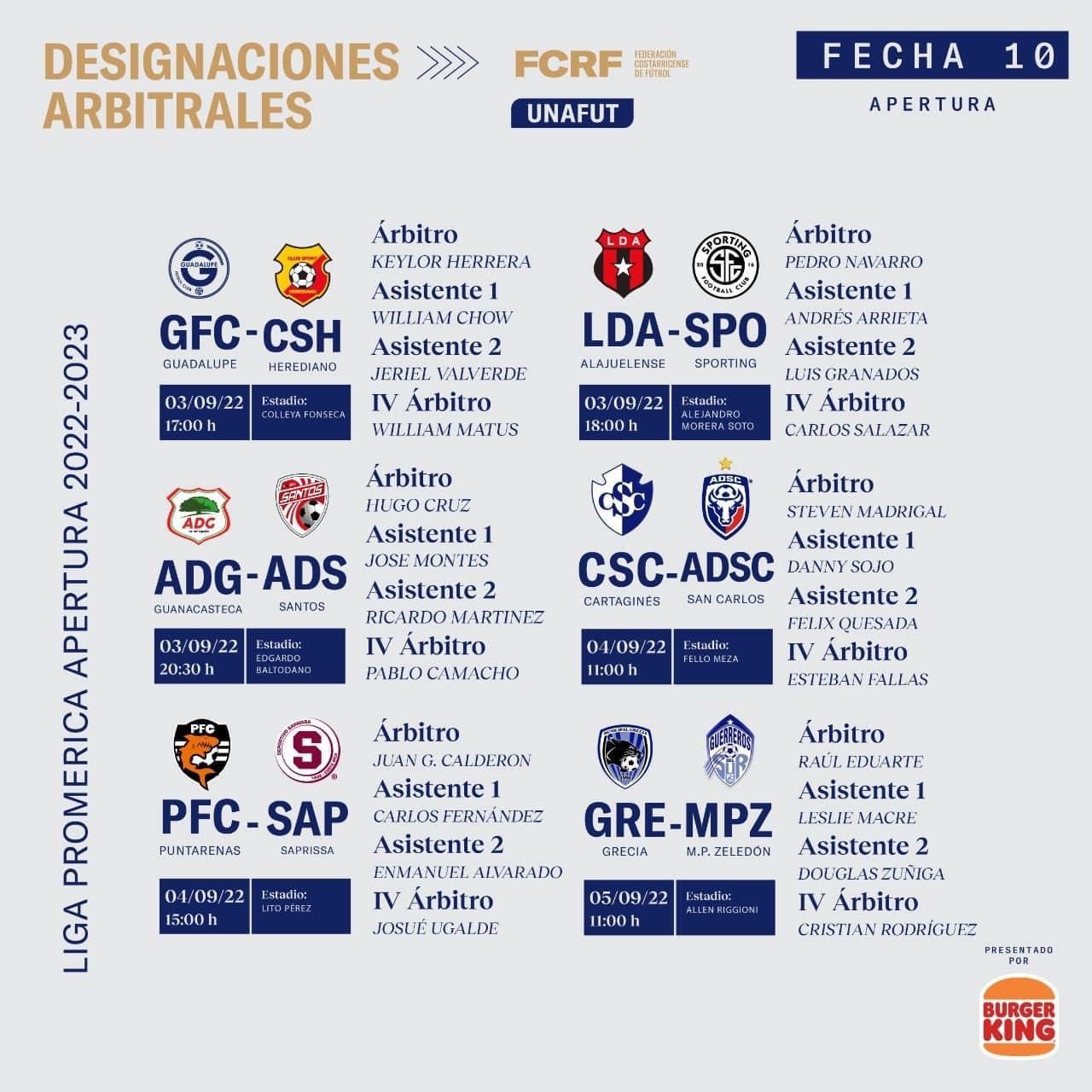 Designaciones arbitrales para la fecha 10