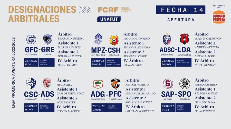 Designaciones arbitrales para la fecha 14