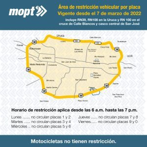MOPT recuerda las excepciones a la restricción vehicular por número placas en San José
