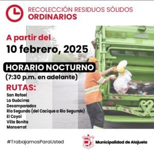 Sectores de Alajuela tendrán cambio en horario del servicio de recolección de residuos